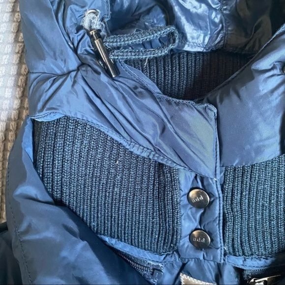 ADD DOWN Size 4 Navy Blue Puffer Belted Coat Detachable Snap Button Hood - Picture 9 of 16